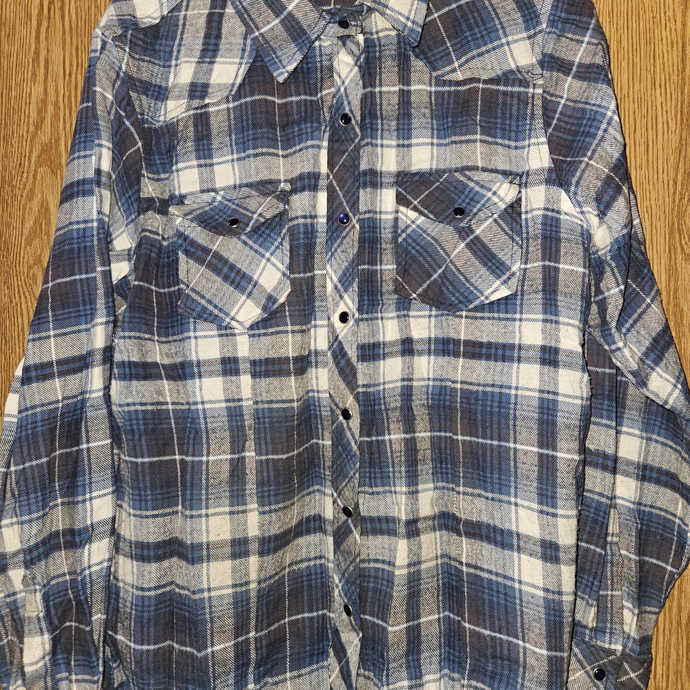 BTC Navy and White Plaid Button-Down Shirt